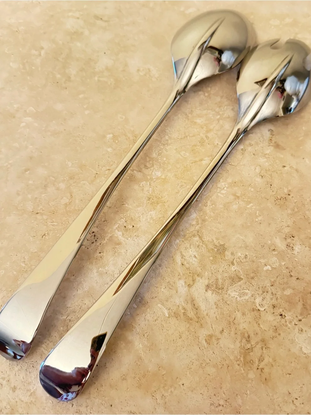 Stainless Steel Serving Spoon and Fork Set - Silver